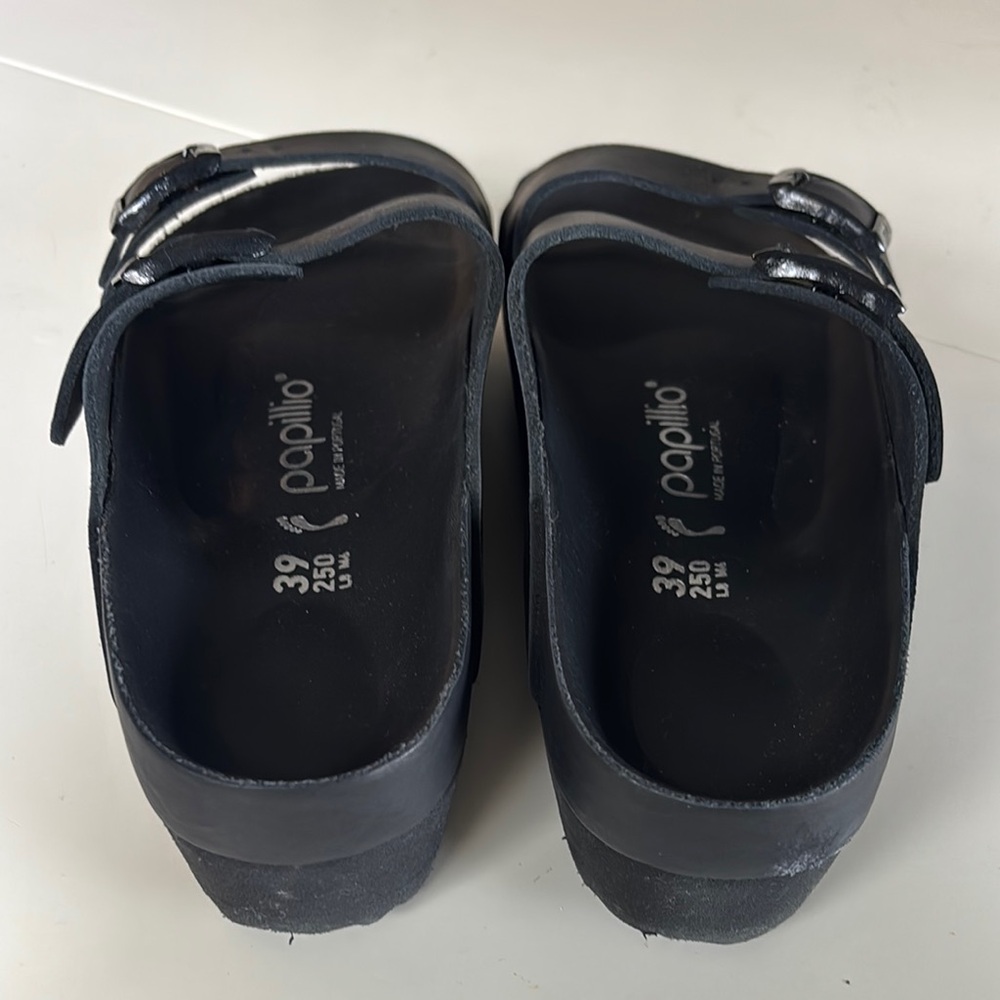 Papillio Black Mules with Adjustable Strap and Thick Sole